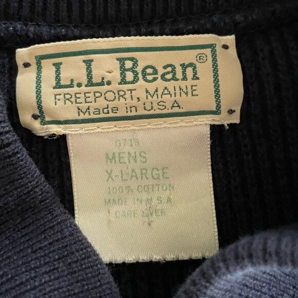 Vintage LL Bean Mens Sweater Sz XL Navy Blue Shawl Collar Cotton Fisherman MiUSA - Picture 5 of 5
